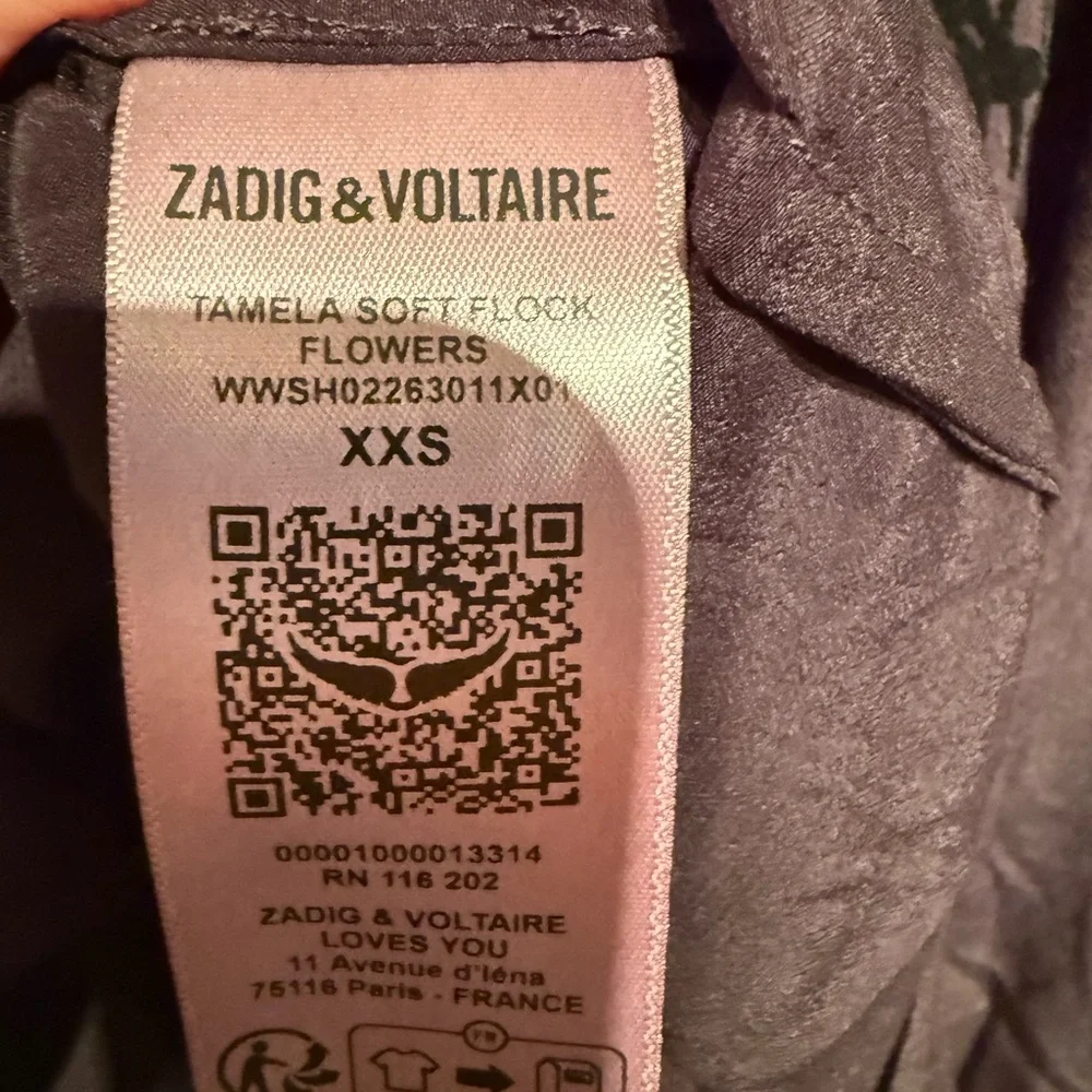 Zadig & Voltaire Tamala Black Floral Lace-Up V-Neck Women's top tunic size xxs - Picture 9 of 10